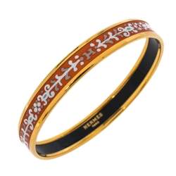 Pre Owned Hermès Orange Printed Enamel Gold Plated Bangle Bracelet