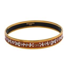 Pre Owned Hermès Orange Printed Enamel Gold Plated Bangle Bracelet