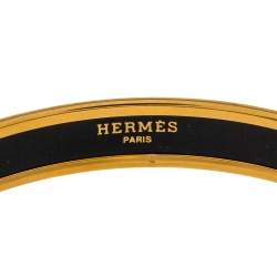 Pre Owned Hermès Orange Printed Enamel Gold Plated Bangle Bracelet