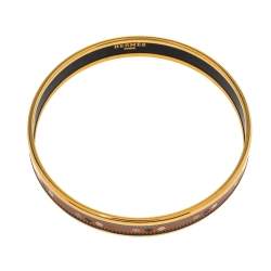 Pre Owned Hermès Orange Printed Enamel Gold Plated Bangle Bracelet