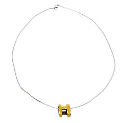 Pre Owned Hermès Pop H Yellow Lacquer Pendant Sterling Silver Necklace