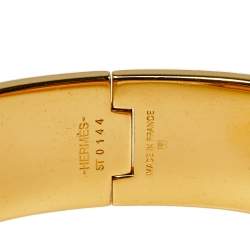 Pre Owned Hermès Clic Clac H White Enamel Gold Plated Wide Bracelet