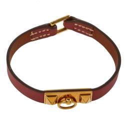 Pre Owned Hermès Micro Rivale Swift Leather Gold Plated Bracelet S