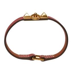 Pre Owned Hermès Micro Rivale Swift Leather Gold Plated Bracelet S