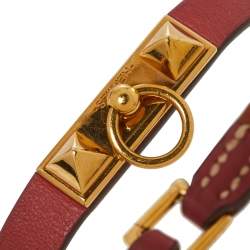 Pre Owned Hermès Micro Rivale Swift Leather Gold Plated Bracelet S