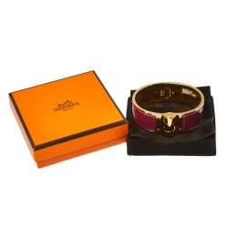 Pre Owned Hermès Charniere Rouge de Chine Gold Plated Hinged Bracelet L