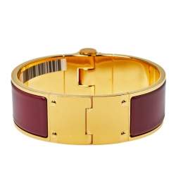 Pre Owned Hermès Charniere Rouge de Chine Gold Plated Hinged Bracelet L