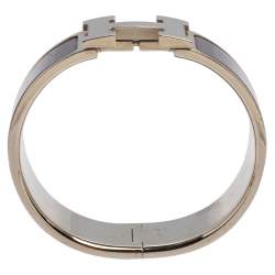 Pre Owned Hermès Clic Clac H Purple Enamel Palladium Plated Wide Bracelet PM