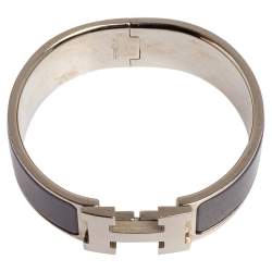 Pre Owned Hermès Clic Clac H Purple Enamel Palladium Plated Wide Bracelet PM