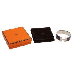 Pre Owned Hermès Clic Clac H Purple Enamel Palladium Plated Wide Bracelet PM