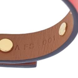 Pre Owned Hermes Orange Leather Gold Plated Mini Dog Clous Ronds Bracelet Size T2
