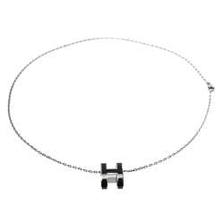 Pre Owned Hermès Black Lacquer Palladium Plated Pop H Pendant Necklace