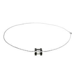 Pre Owned Hermès Black Lacquer Palladium Plated Pop H Pendant Necklace