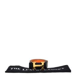 Pre Owned Hermes Noir/Orange Box Calf and Togo H Buckle Reversible Belt 90CM