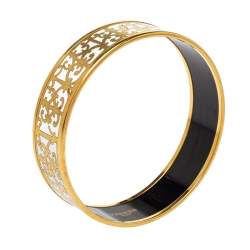 Pre Owned Hermes Balcons du Guadalquivir White Enamel Gold Plated Bangle