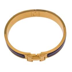 Pre Owned Hermès Clic H Purple Enamel Gold Plated Narrow Bracelet PM