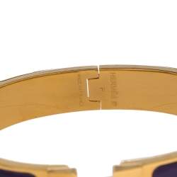 Pre Owned Hermès Clic H Purple Enamel Gold Plated Narrow Bracelet PM