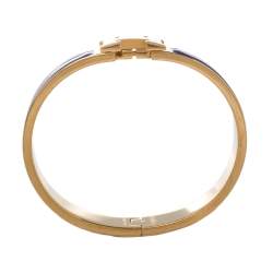 Pre Owned Hermès Clic H Purple Enamel Gold Plated Narrow Bracelet PM