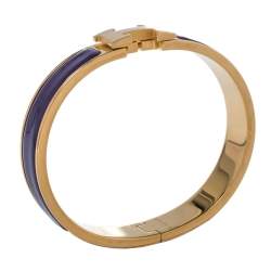 Pre Owned Hermès Clic H Purple Enamel Gold Plated Narrow Bracelet PM