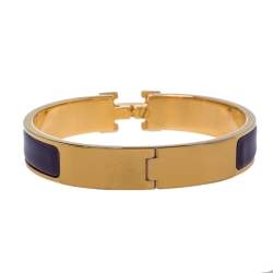 Pre Owned Hermès Clic H Purple Enamel Gold Plated Narrow Bracelet PM