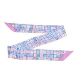 Pre Owned Hermes Light Blue & Pink Bolduc au Carre Silk Twilly