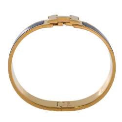 Pre Owned Hermès Clic H Black Enamel Gold Plated Narrow Bracelet PM