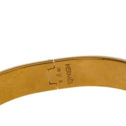 Pre Owned Hermès Clic H Black Enamel Gold Plated Narrow Bracelet PM