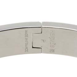Pre Owned Hermès Clic H White Enamel Palladium Plated Narrow Bracelet PM
