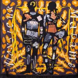 Pre Owned Hermès Black Monsieur et Madame Silk Gavroche Scarf