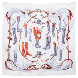 Pre Owned Hermès White A Propos de Bottes Silk Square Scarf
