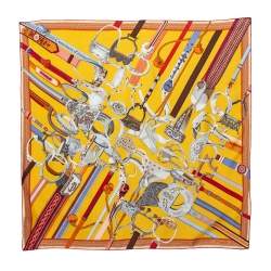 Pre Owned Hermès Yellow Concours D'Etriers Silk Scarf
