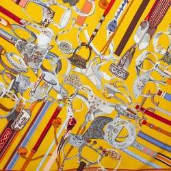 Pre Owned Hermès Yellow Concours D'Etriers Silk Scarf