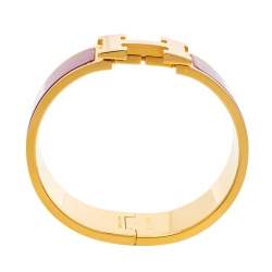 Hermès Clic Clac H Purple Enamel Gold Plated Wide Bracelet PM