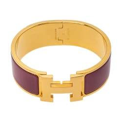 Hermès Clic Clac H Purple Enamel Gold Plated Wide Bracelet PM