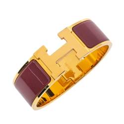 Hermès Clic Clac H Purple Enamel Gold Plated Wide Bracelet PM