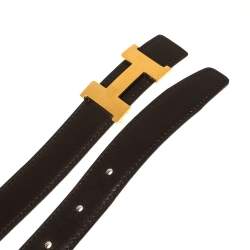 Pre Owned Hermes Cacao/Orange Box Calf and Togo Leather Mini Constance Reversible Belt 90CM