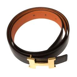 Pre Owned Hermes Cacao/Orange Box Calf and Togo Leather Mini Constance Reversible Belt 90CM