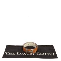 Pre Owned Hermes White/Natural Chamonix and Epsom Leather H Gris Moyen Reversible Belt 90CM