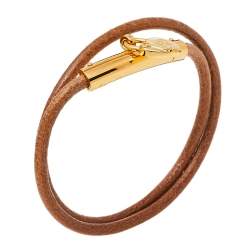 Pre Owned Hermes Cadena Heart Charm Leather Double Tour Bracelet
