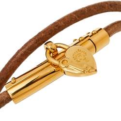 Pre Owned Hermes Cadena Heart Charm Leather Double Tour Bracelet