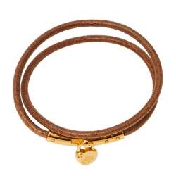 Pre Owned Hermes Cadena Heart Charm Leather Double Tour Bracelet