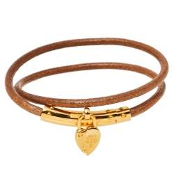 Pre Owned Hermes Cadena Heart Charm Leather Double Tour Bracelet