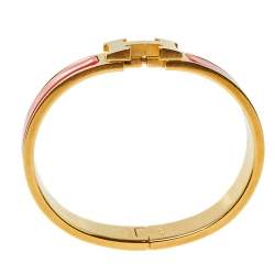 Pre Owned Hermès Clic H Red Enamel Gold Plated Narrow Bracelet PM 