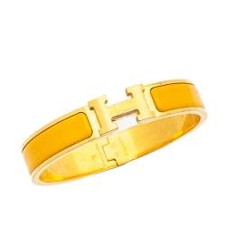 Pre Owned Hermès Clic H Yellow Enamel Gold Plated Narrow Bracelet PM