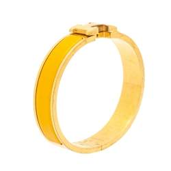 Pre Owned Hermès Clic H Yellow Enamel Gold Plated Narrow Bracelet PM