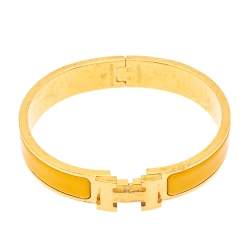 Pre Owned Hermès Clic H Yellow Enamel Gold Plated Narrow Bracelet PM