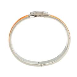 Hermès Clic H Orange Enamel Palladium Plated Narrow Bracelet PM 