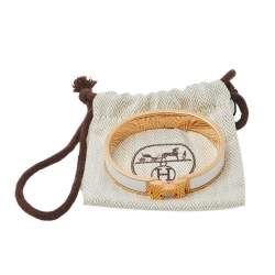 Pre Owned Hermès Clic H White Enamel Rose Gold Plated Narrow Bracelet PM