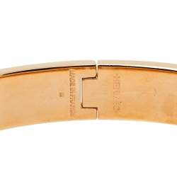 Pre Owned Hermès Clic H White Enamel Rose Gold Plated Narrow Bracelet PM