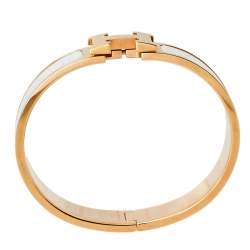 Pre Owned Hermès Clic H White Enamel Rose Gold Plated Narrow Bracelet PM
